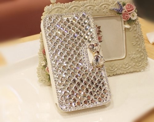 Cas de luxe de téléphone portable de cuir de Bowknot de diamant de Bling pour la galaxie S2 de Samsung