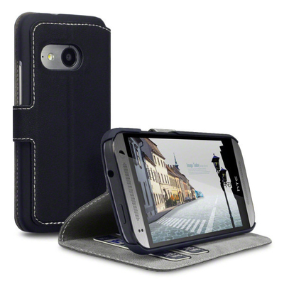 Caisse mince noire de téléphone portable du portefeuille HTC de cuir d'unité centrale avec le porte-cartes pour HTC un mini 2