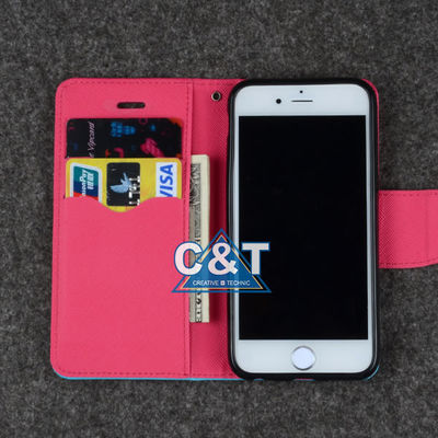 Cas protecteur plus d'Iphone 6 en cuir minces, porte-cartes de crédit en compte de support de portefeuille