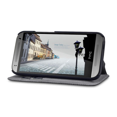 Caisse mince noire de téléphone portable du portefeuille HTC de cuir d'unité centrale avec le porte-cartes pour HTC un mini 2