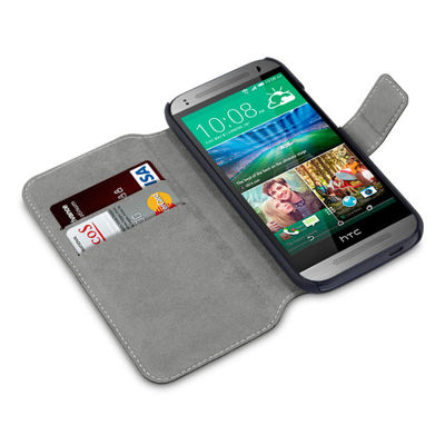 Caisse mince noire de téléphone portable du portefeuille HTC de cuir d'unité centrale avec le porte-cartes pour HTC un mini 2