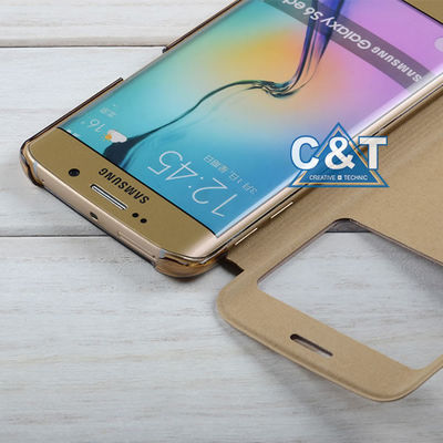 Dispositif de couverture en cuir antichoc d'unité centrale de vue de secousse unique de fenêtre, cas de bord de Samsung S6