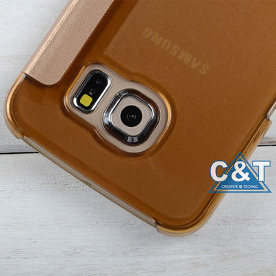 Dispositif de couverture en cuir antichoc d'unité centrale de vue de secousse unique de fenêtre, cas de bord de Samsung S6