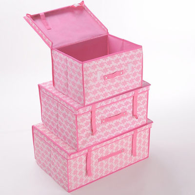 Grandes boîtes de rangement non tissées essentielles roses de ménage avec le couvercle pour l'habillement