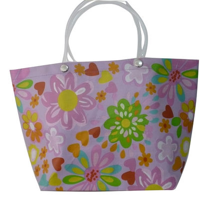Sac à provisions tissé par pp pourpre de fleurs recyclables qui respecte l'environnement avec la poignée de PVC