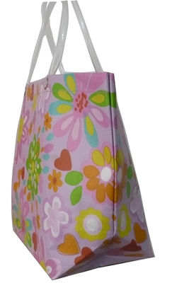 Sac à provisions tissé par pp pourpre de fleurs recyclables qui respecte l'environnement avec la poignée de PVC