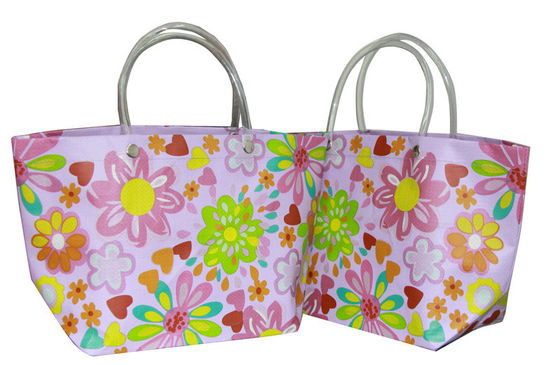 Sac à provisions tissé par pp pourpre de fleurs recyclables qui respecte l'environnement avec la poignée de PVC